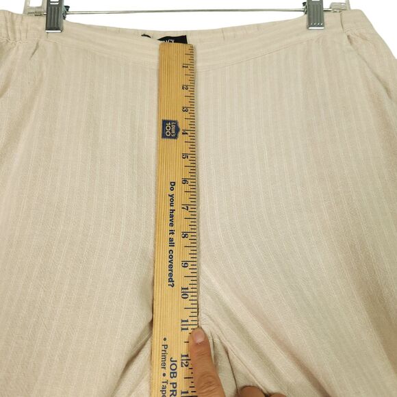 Ellen Tracy Pants Womens M Beige Striped Cropped Wide Leg 100% Linen Lagenlook - Picture 10 of 12